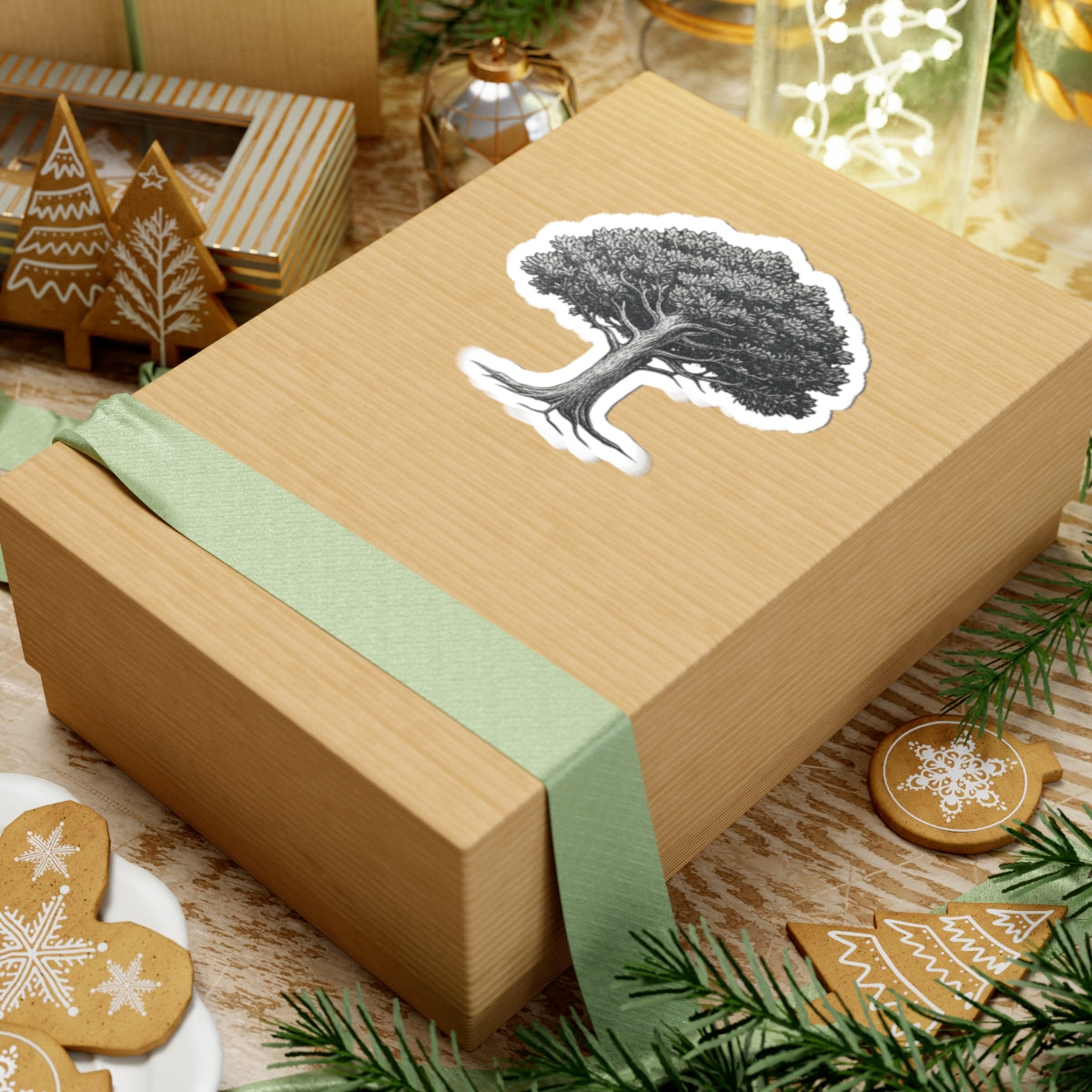 Oak Tree Kiss-Cut Sticker — Vintage Botanical Laptop Decal