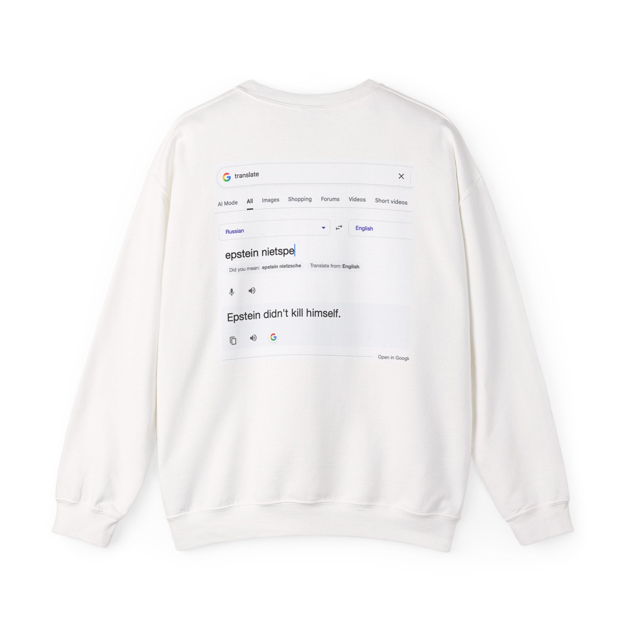 Crewneck Sweatshirt — Vintage Tree Front with "Epstein didn’t kill himself" Search-Result Back