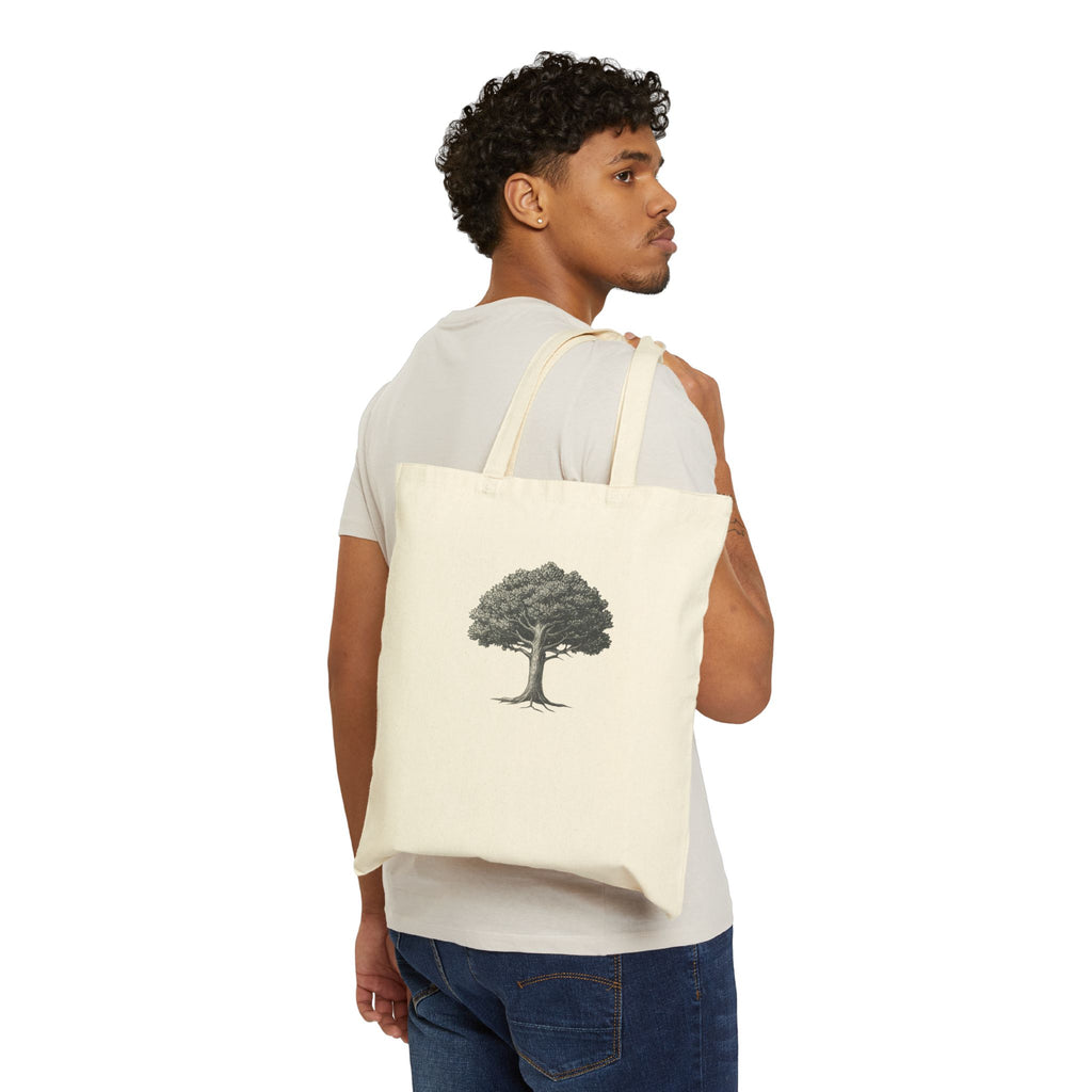 Canvas Tote Bag — Vintage Oak Tree Illustration Eco Shopper