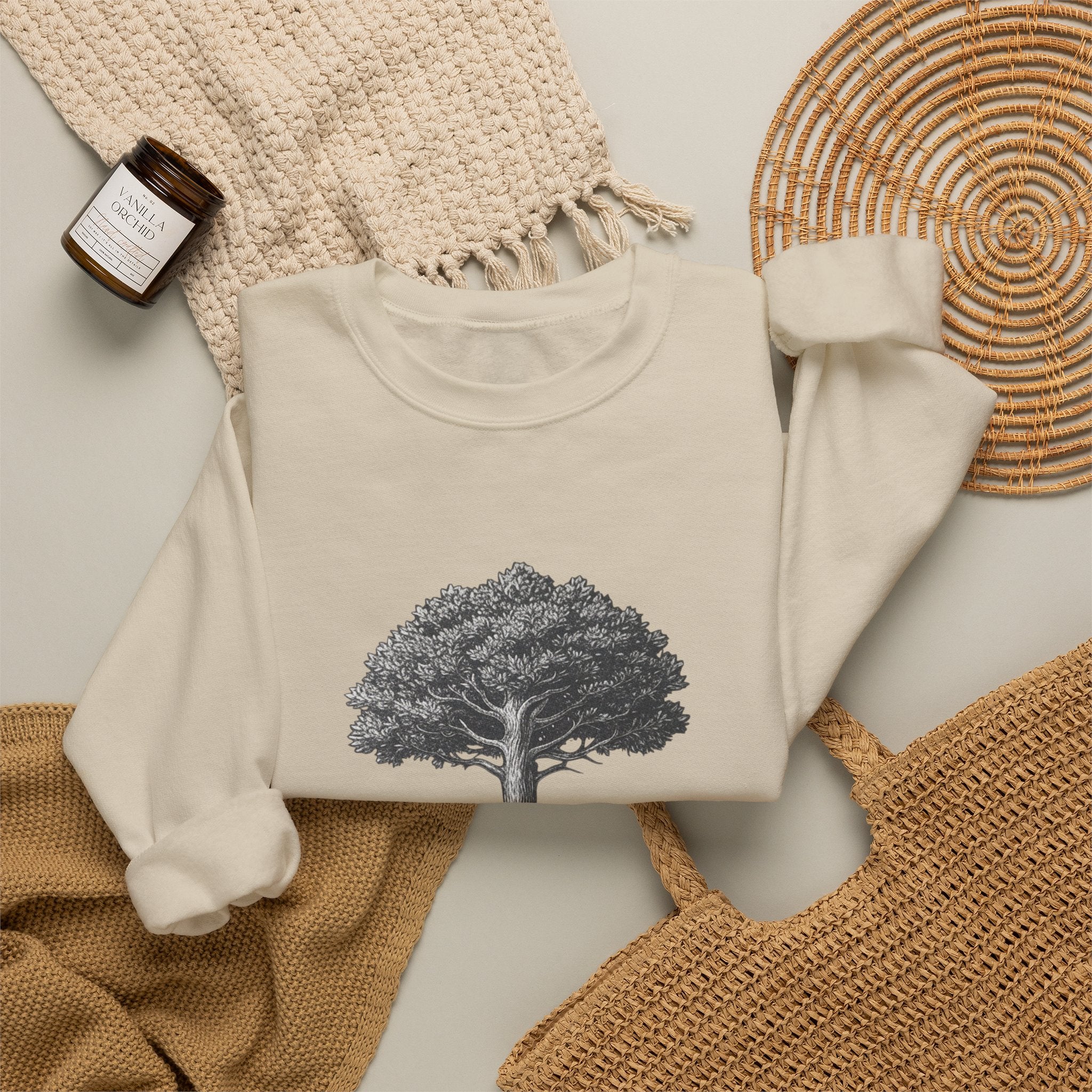 Tree Sketch Crewneck Sweatshirt — Minimalist Nature Graphic